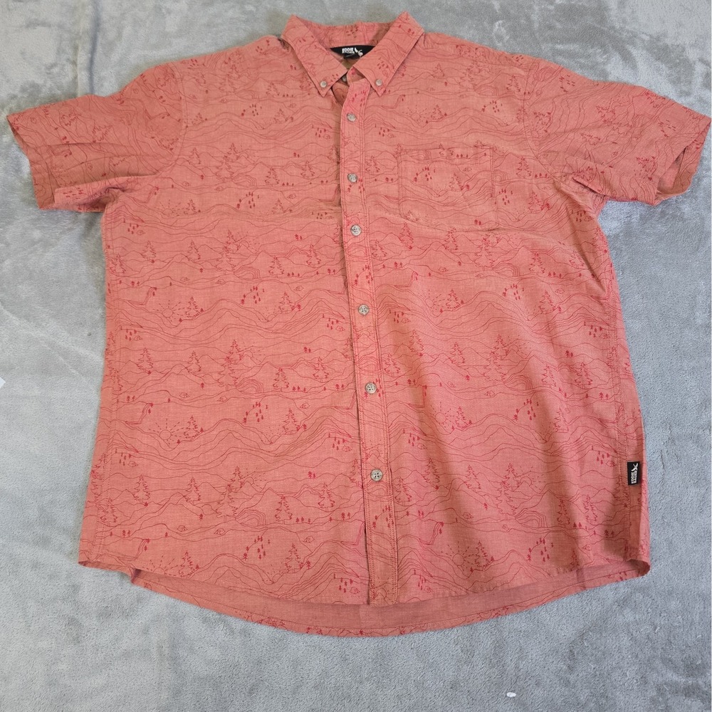 Eddie Bauer Baja Shirt Mens XL Coral Short-Sleeve Button Up Topograhic Map Print